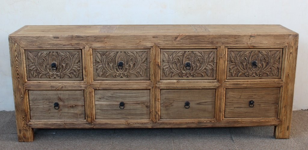 Large Natural Wood 8 Drawer Detailed Buffet